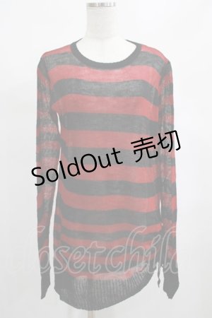 画像: PUNK RAVE / Insanity striped sweater Free レッド H-25-02-13-062-PU-TO-KB-ZH