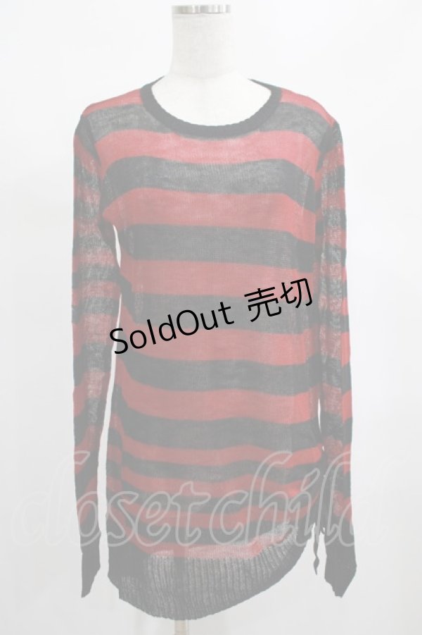 画像1: PUNK RAVE / Insanity striped sweater Free レッド H-25-02-13-062-PU-TO-KB-ZH (1)