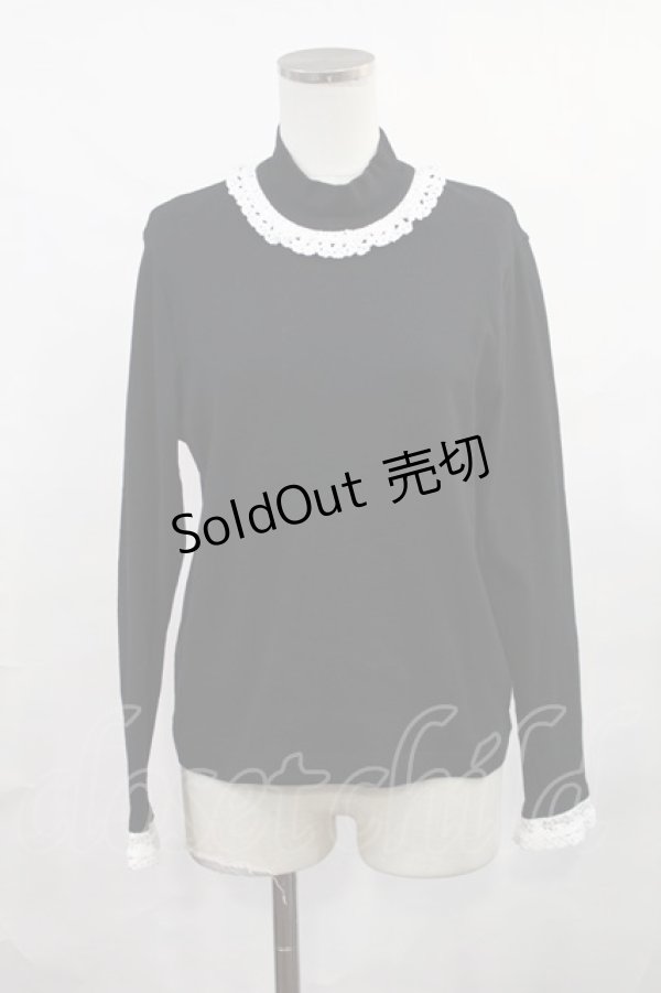 画像1: Jane Marple / Royal-fraise lace-trim pullover M ブラック×アイボリー H-25-02-13-1021-JM-OP-KB-ZH (1)