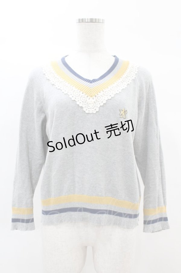 画像1: Jane Marple Dans Le Salon / Lace vneck Knit M グレー H-25-02-15-1048-JM-TO-KB-ZH (1)