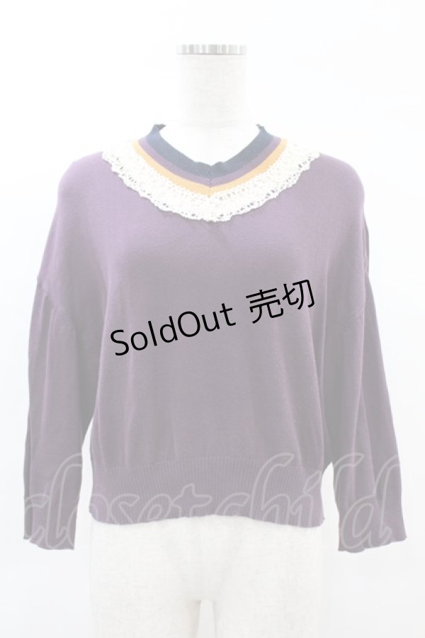 画像1: Jane Marple Dans Le Salon / Lace vneck Knit M パープル H-25-02-15-1049-JM-TO-KB-ZH (1)