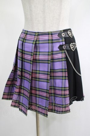 画像: DARK IN LOVE / Punk purple checked splicing black pleated skirt XL パープル×ブラック H-25-02-19-2025-PU-SK-KB-ZH