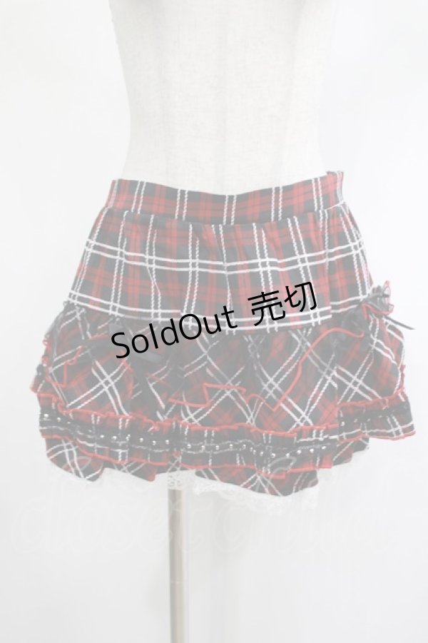 画像1: DARK IN LOVE / red white plaid mesh sweet cool mini skirt XL 赤 H-25-02-19-2026-PU-SK-KB-ZH (1)