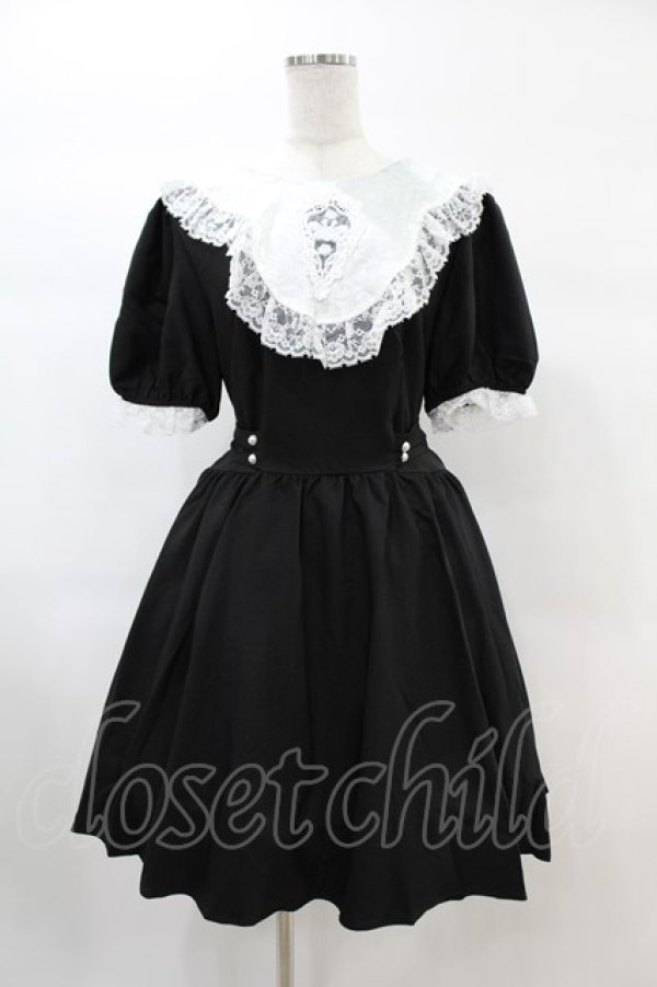 画像1: DARK IN LOVE / Alice in Wonderland contrast collar dress L ブラック H-25-02-21-1006-PU-OP-KB-ZH (1)