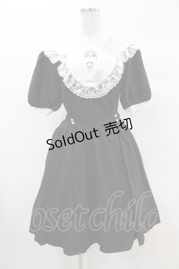 画像1: DARK IN LOVE / Alice in Wonderland contrast collar dress L ブラック H-25-02-21-1007-PU-OP-KB-ZH (1)