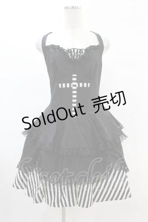 画像: DARK IN LOVE / Gothic striped big cross prom dress L ブラック H-25-02-21-1028-PU-OP-KB-ZH