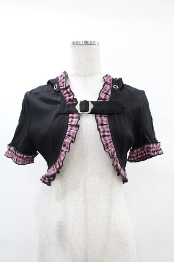 画像1: DARK IN LOVE / Gothic lolita pink plaid cat ear hoody cape S ブラック×ピンク H-25-02-21-1042-PU-TO-KB-ZH (1)