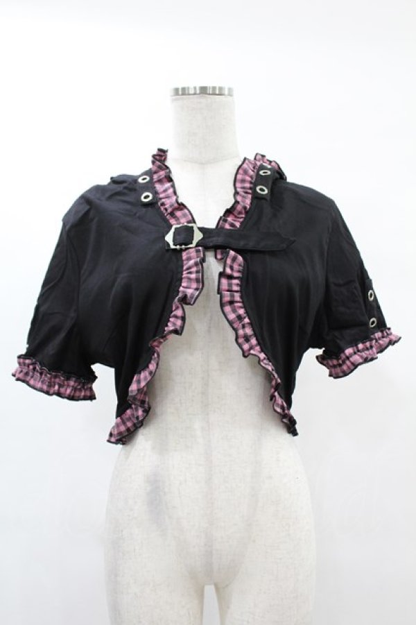 画像1: DARK IN LOVE / Gothic lolita pink plaid cat ear hoody cape XL ブラック×ピンク H-25-02-21-1046-PU-TO-KB-ZH (1)