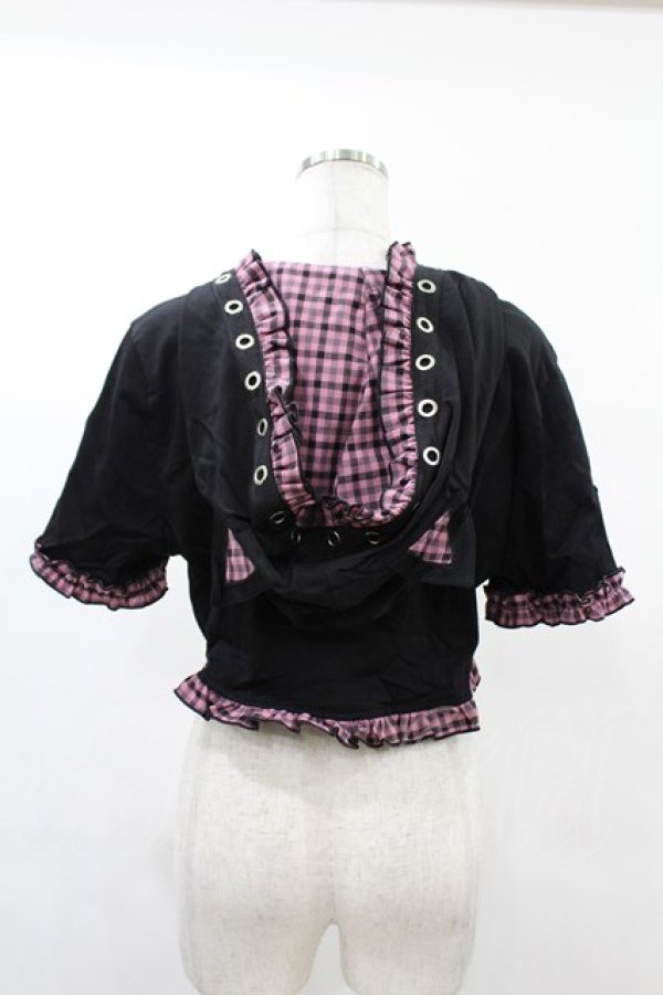 画像2: DARK IN LOVE / Gothic lolita pink plaid cat ear hoody cape XL ブラック×ピンク H-25-02-21-1046-PU-TO-KB-ZH (2)