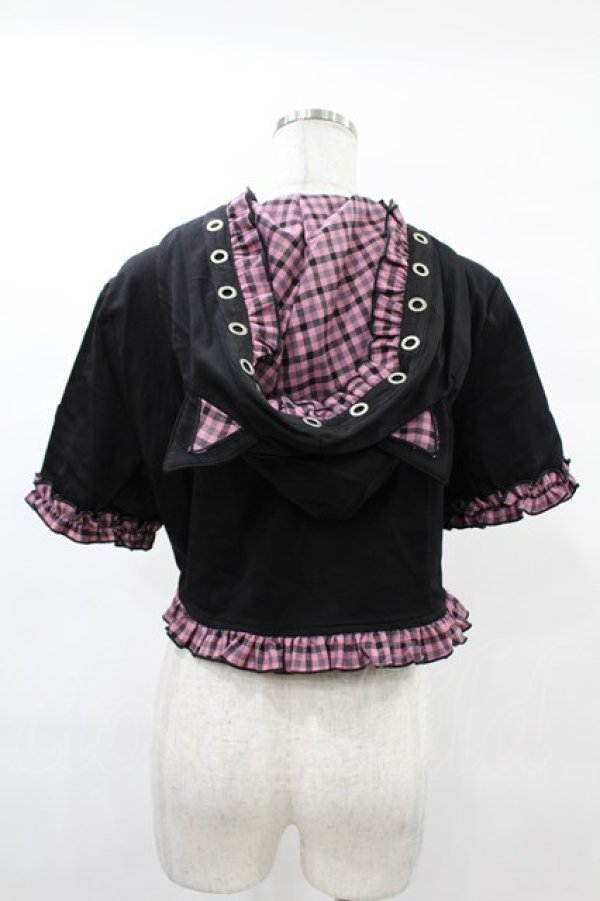 画像2: DARK IN LOVE / Gothic lolita pink plaid cat ear hoody cape XL ブラック×ピンク H-25-02-21-1047-PU-TO-KB-ZH (2)