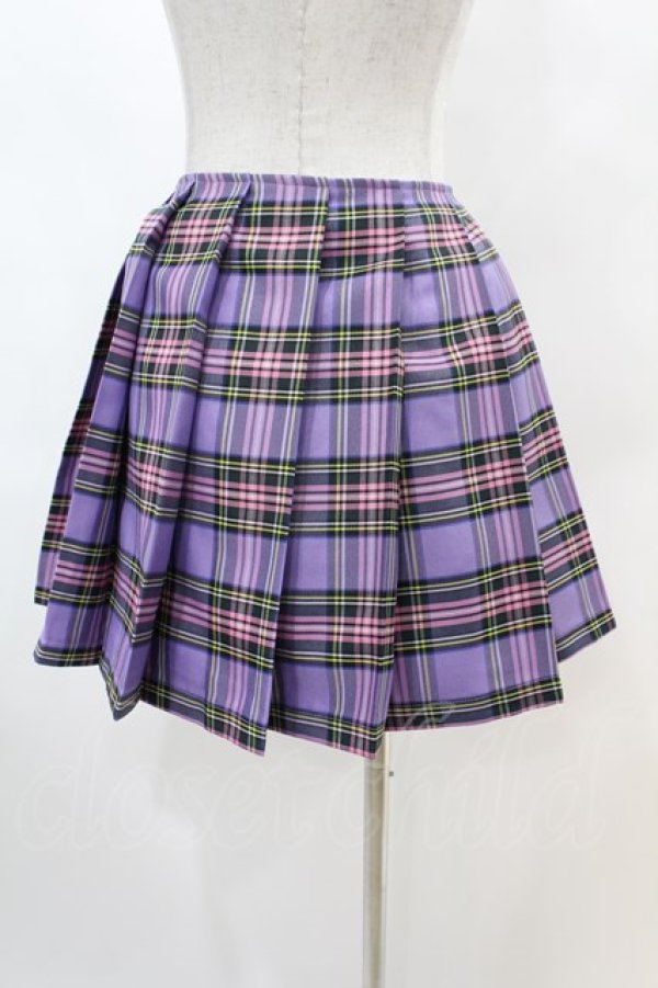 画像2: DARK IN LOVE / Punk purple checked splicing black pleated skirt L パープル×ブラック H-25-02-22-1005-PU-SK-KB-ZH (2)