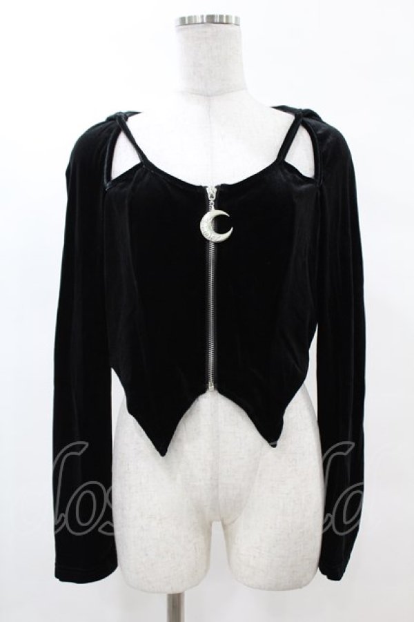 画像1: DARK IN LOVE / Night cat zipper hoody top XL ブラック H-25-02-22-1051-PU-TO-KB-ZH (1)