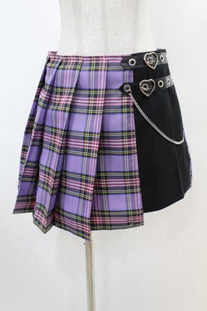 画像: DARK IN LOVE / Punk purple checked splicing black pleated skirt M パープル×ブラック H-25-02-22-1007-PU-SK-KB-ZH