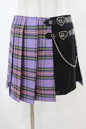 画像: DARK IN LOVE / Punk purple checked splicing black pleated skirt S パープル×ブラック H-25-02-22-1008-PU-SK-KB-ZH