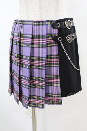 画像: DARK IN LOVE / Punk purple checked splicing black pleated skirt S パープル×ブラック H-25-02-22-1009-PU-SK-KB-ZH