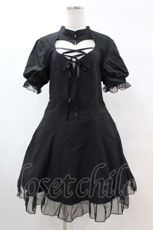 画像1: DARK IN LOVE / Gothic lolita hearted lace up midi dress L ブラック H-25-02-22-1033-PU-OP-KB-ZH (1)