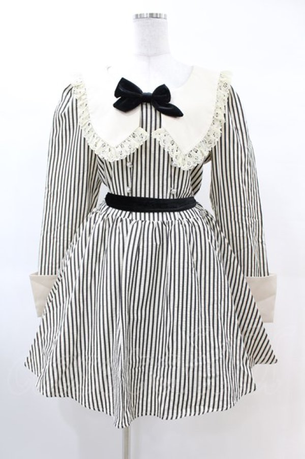 画像1: DARK IN LOVE / Classic Vintage Big Lapels Classy Striped Dress L アイボリー×ブラック H-25-02-22-1034-PU-OP-KB-ZH (1)