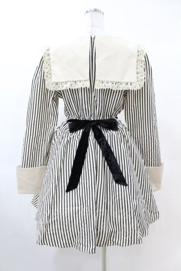 画像2: DARK IN LOVE / Classic Vintage Big Lapels Classy Striped Dress L アイボリー×ブラック H-25-02-22-1034-PU-OP-KB-ZH (2)