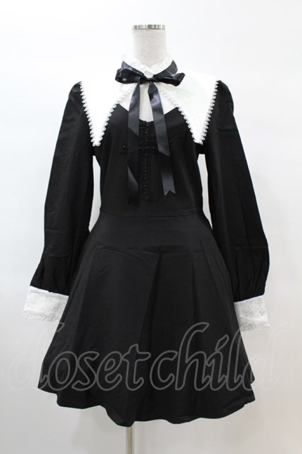 画像1: DARK IN LOVE / Gothic lolita black and white bow neck dress L ブラック H-25-02-22-1035-PU-OP-KB-ZH (1)