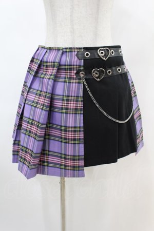 画像: DARK IN LOVE / Punk purple checked splicing black pleated skirt L パープル×ブラック H-25-02-22-1004-PU-SK-KB-ZH