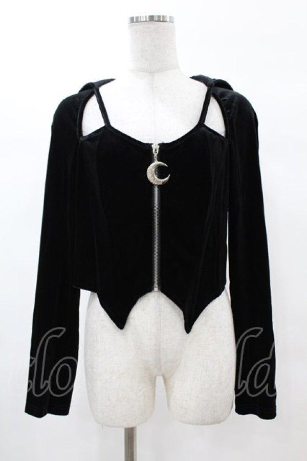 画像1: DARK IN LOVE / Night cat zipper hoody top XL ブラック H-25-02-22-1050-PU-TO-KB-ZH (1)