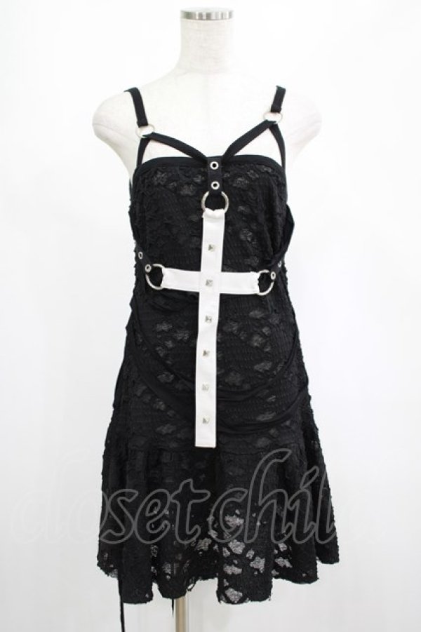 画像1: DARK IN LOVE / Gothic super white cross strap dress M ブラック H-25-02-23-048-PU-OP-KB-ZH (1)