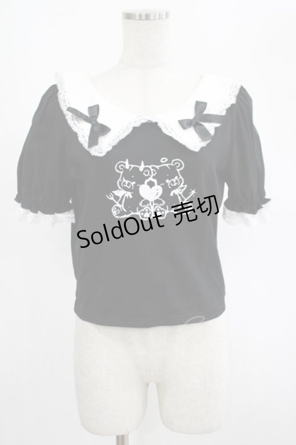 画像1: DARK IN LOVE / Black lolita two little bears doll top XL ブラック H-25-02-23-054-PU-TO-KB-ZH (1)