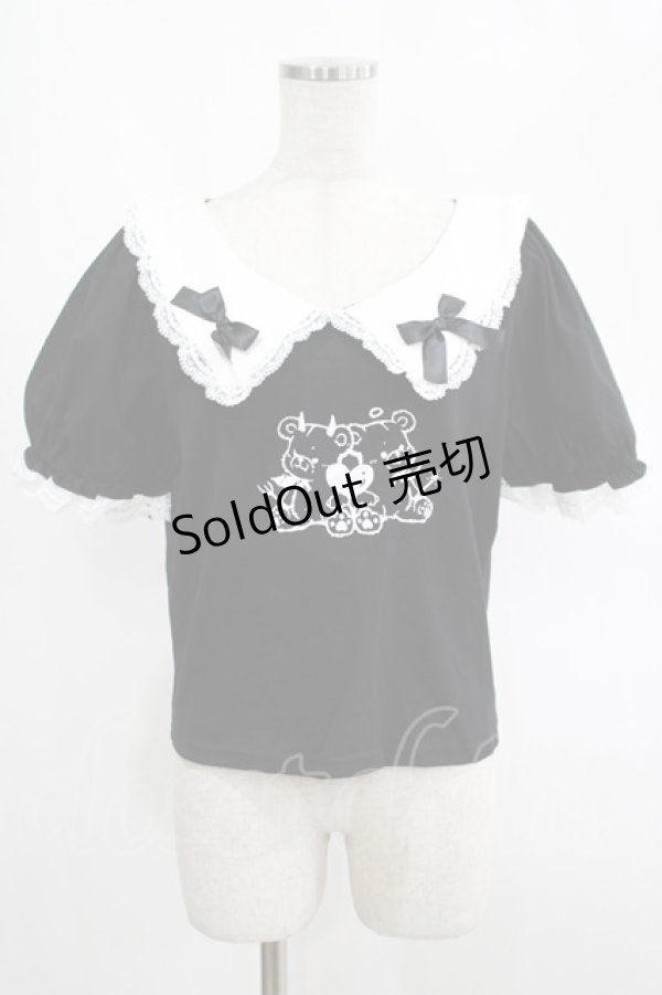 画像1: DARK IN LOVE / Black lolita two little bears doll top XXL ブラック H-25-02-23-055-PU-TO-KB-ZH (1)