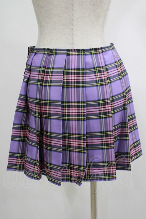 画像3: DARK IN LOVE / Punk purple checked splicing black pleated skirt S パープル×ブラック H-25-02-23-059-PU-SK-KB-ZH (3)