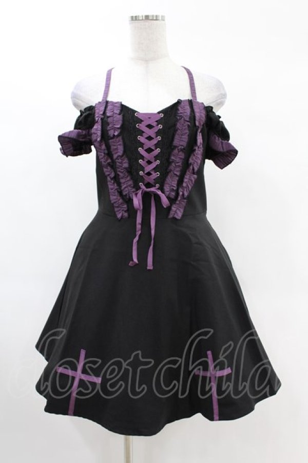 画像1: DARK IN LOVE / Harajuku purple cross sweet cool rebel dress M ブラック H-25-02-24-1021-PU-OP-KB-ZH (1)