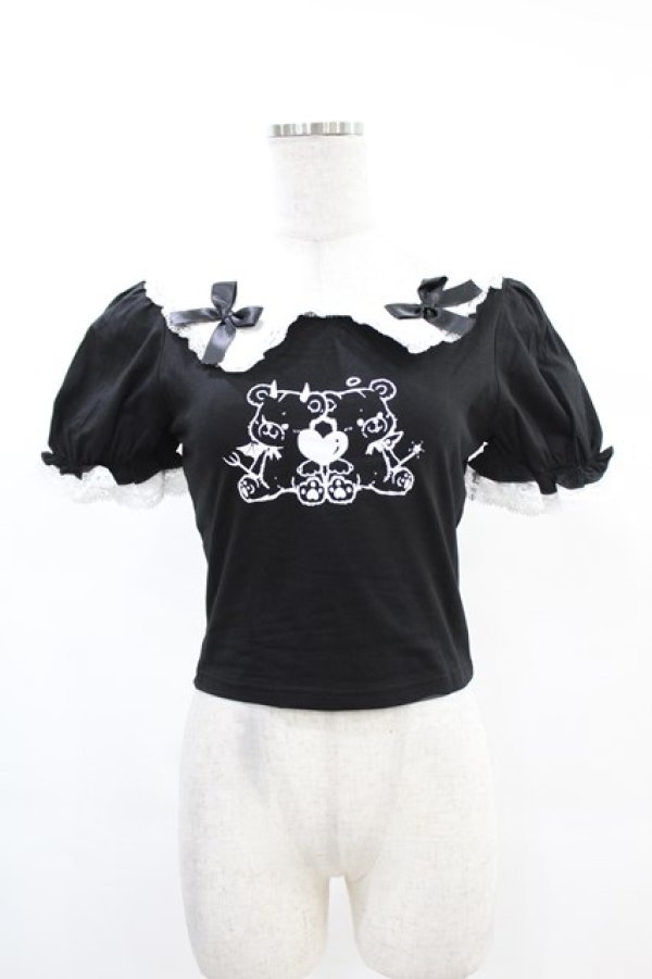 画像1: DARK IN LOVE / Black lolita two little bears doll top XS ブラック H-25-02-24-1035-PU-TO-KB-ZH (1)