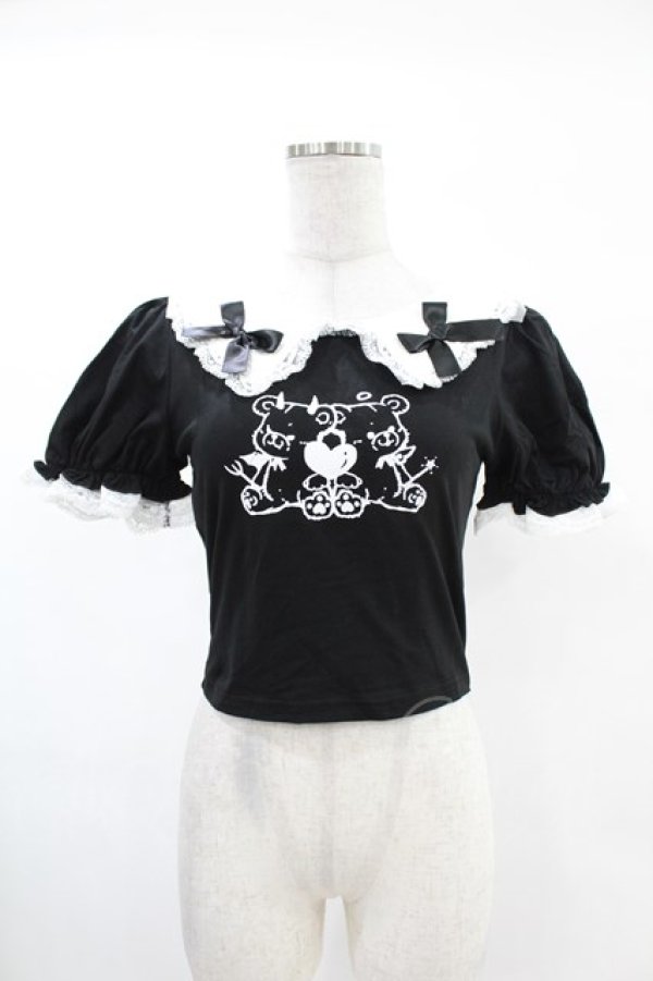 画像1: DARK IN LOVE / Black lolita two little bears doll top XS ブラック H-25-02-24-1036-PU-TO-KB-ZH (1)