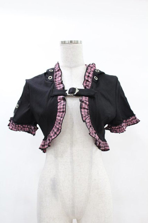 画像1: DARK IN LOVE / Gothic lolita pink plaid cat ear hoody cape S ブラック×ピンク H-25-02-24-1042-PU-TO-KB-ZH (1)