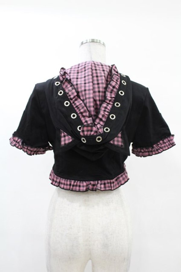 画像2: DARK IN LOVE / Gothic lolita pink plaid cat ear hoody cape S ブラック×ピンク H-25-02-24-1042-PU-TO-KB-ZH (2)