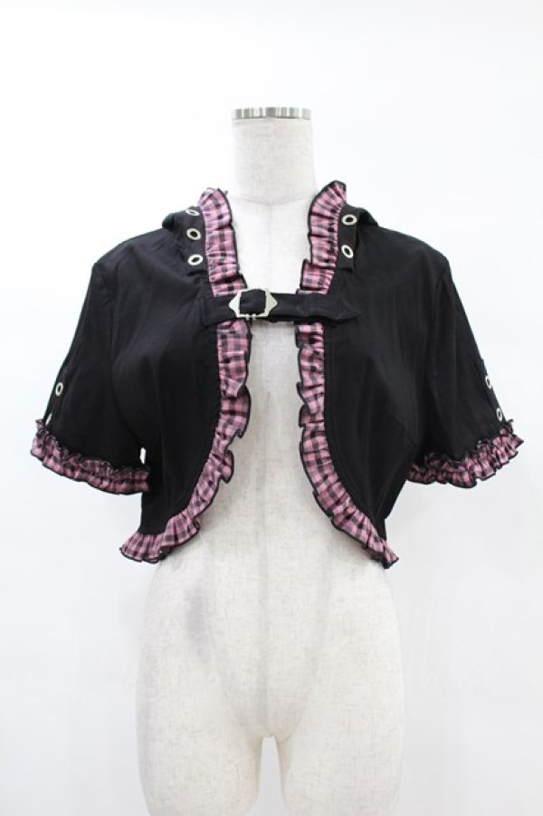 画像1: DARK IN LOVE / Gothic lolita pink plaid cat ear hoody cape XL ブラック×ピンク H-25-02-24-1043-PU-TO-KB-ZH (1)