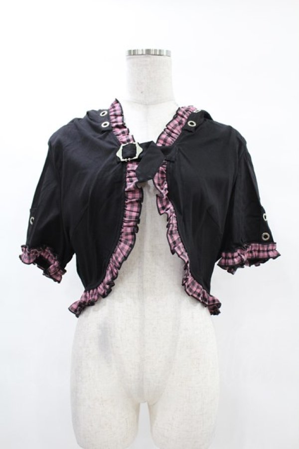 画像1: DARK IN LOVE / Gothic lolita pink plaid cat ear hoody cape XXL ブラック×ピンク H-25-02-24-1048-PU-TO-KB-ZH (1)