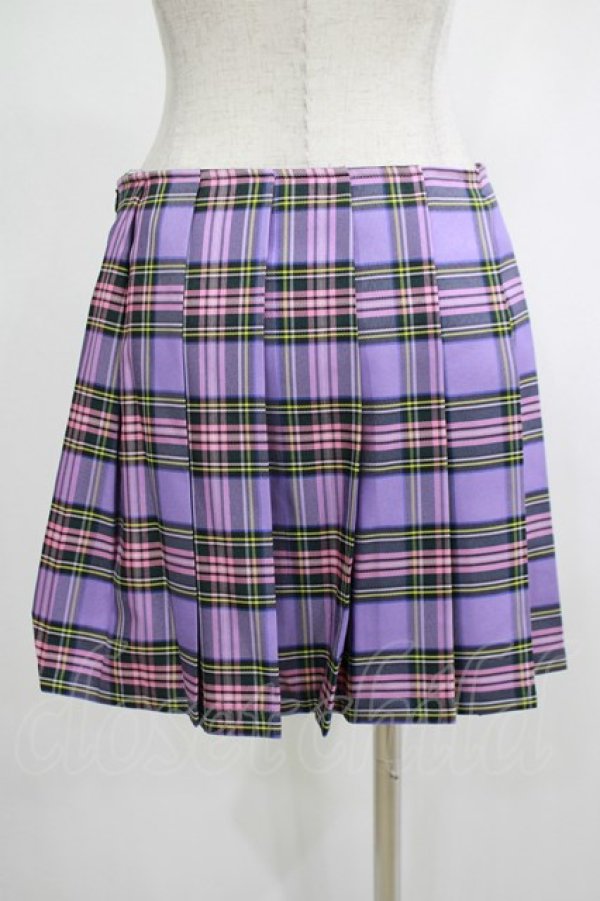 画像3: DARK IN LOVE / Punk purple checked splicing black pleated skirt M パープル×ブラック H-25-02-25-044-PU-SK-KB-ZH (3)