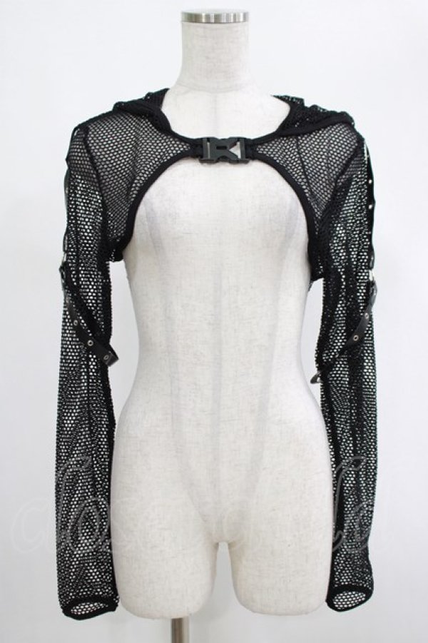 画像1: DARK IN LOVE / Fishnet hooded punk cape XL ブラック H-25-02-25-050-PU-TO-KB-ZH (1)