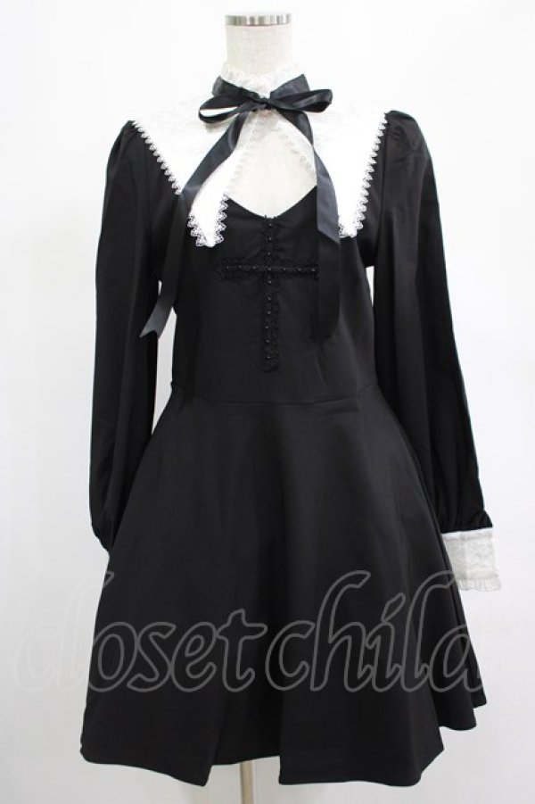 画像1: DARK IN LOVE / Gothic lolita black and white bow neck dress L ブラック H-25-02-25-017-PU-OP-KB-ZH (1)