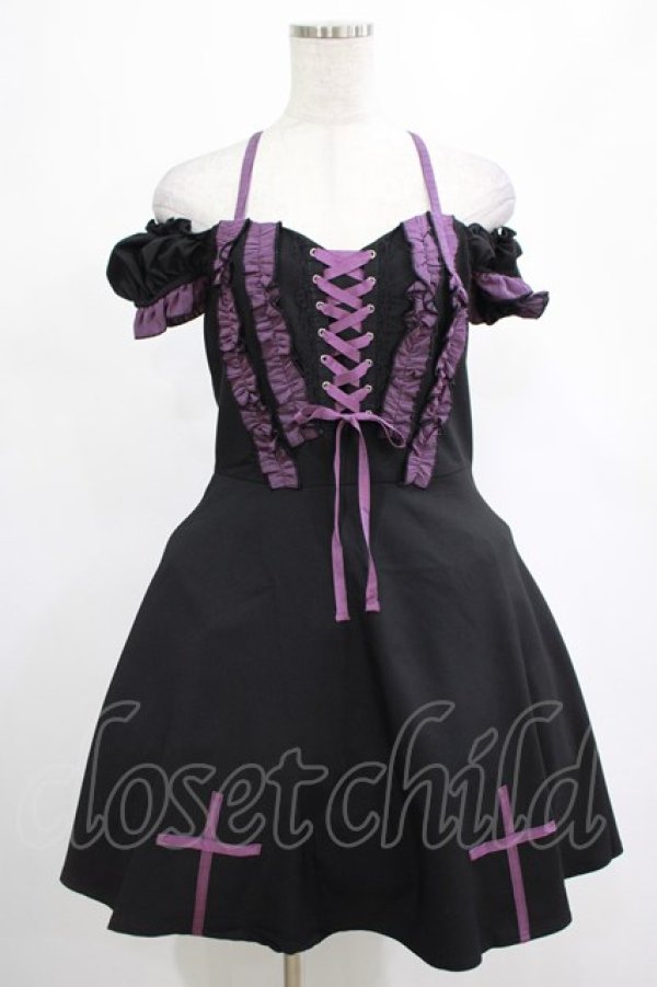 画像1: DARK IN LOVE / Harajuku purple cross sweet cool rebel dress M ブラック H-25-02-25-018-PU-OP-KB-ZH (1)