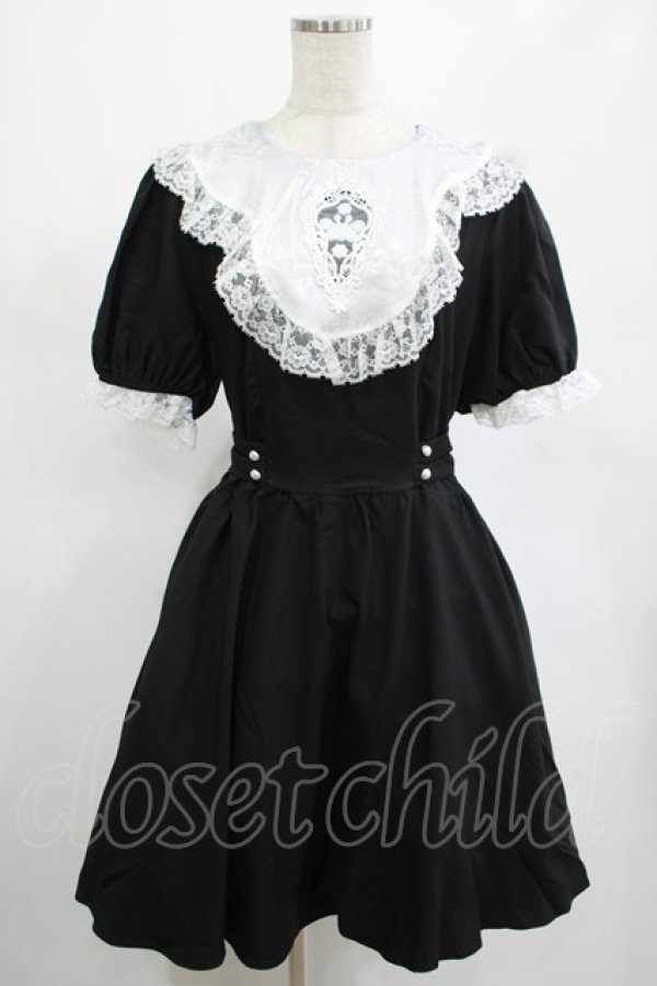 画像1: DARK IN LOVE / Alice in Wonderland contrast collar dress L ブラック H-25-02-25-024-PU-OP-KB-ZH (1)