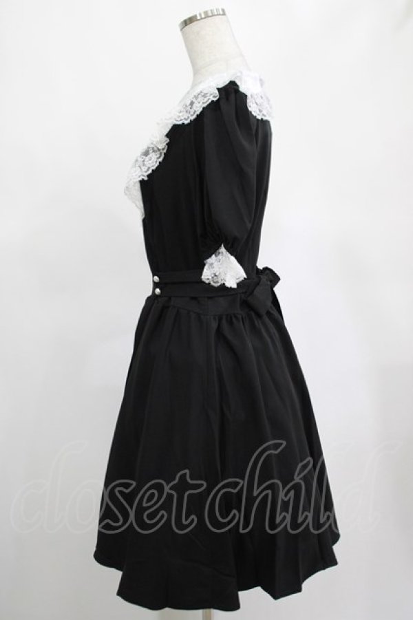 画像2: DARK IN LOVE / Alice in Wonderland contrast collar dress L ブラック H-25-02-25-025-PU-OP-KB-ZH (2)