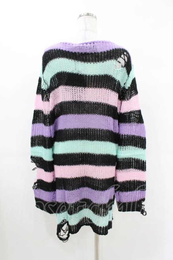 画像2: KILL STAR / Pastel Punk Knit Sweater L 黒×ピンク×パープル×ミント H-25-02-28-1030-SL-TO-KB-ZY (2)