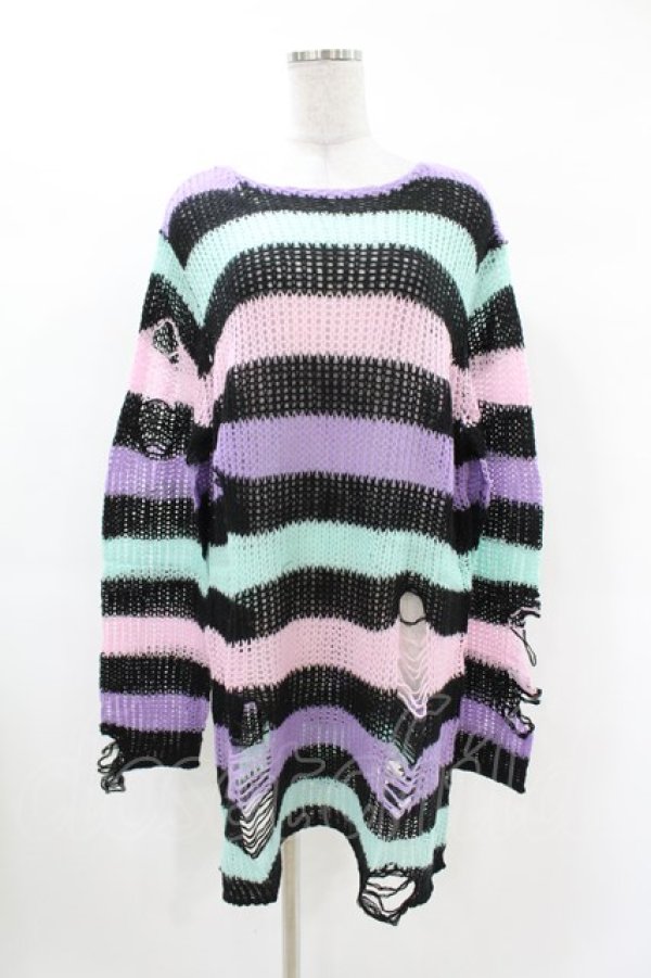 画像1: KILL STAR / Pastel Punk Knit Sweater L 黒×ピンク×パープル×ミント H-25-02-28-1035-SL-TO-KB-ZH (1)