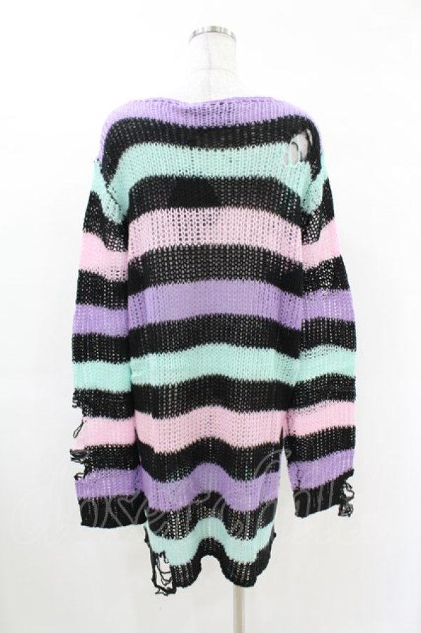 画像2: KILL STAR / Pastel Punk Knit Sweater L 黒×ピンク×パープル×ミント H-25-02-28-1035-SL-TO-KB-ZH (2)