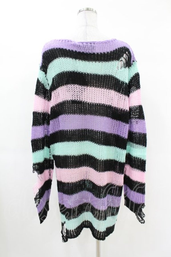 画像2: KILL STAR / Pastel Punk Knit Sweater L 黒×ピンク×パープル×ミント H-25-02-28-1037-SL-TO-KB-ZH (2)