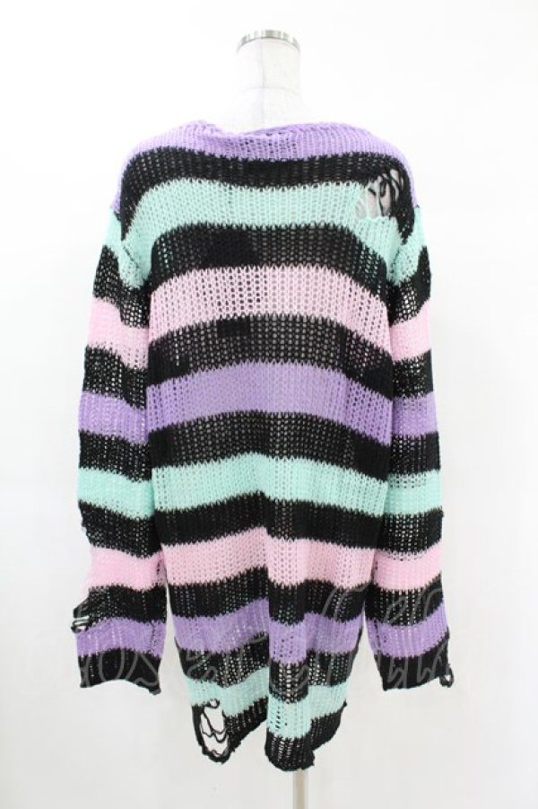 画像2: KILL STAR / Pastel Punk Knit Sweater L 黒×ピンク×パープル×ミント H-25-02-28-1038-SL-TO-KB-ZH (2)