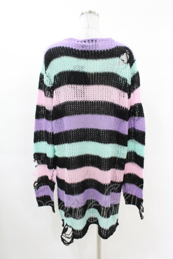 画像2: KILL STAR / Pastel Punk Knit Sweater L 黒×ピンク×パープル×ミント H-25-02-28-1042-SL-TO-KB-OS (2)