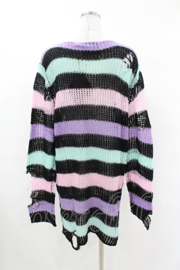 画像2: KILL STAR / Pastel Punk Knit Sweater M 黒×ピンク×パープル×ミント H-25-02-28-1044-SL-TO-KB-ZH (2)