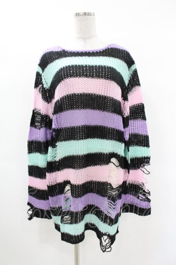 画像1: KILL STAR / Pastel Punk Knit Sweater M 黒×ピンク×パープル×ミント H-25-02-28-1046-SL-TO-KB-ZH (1)